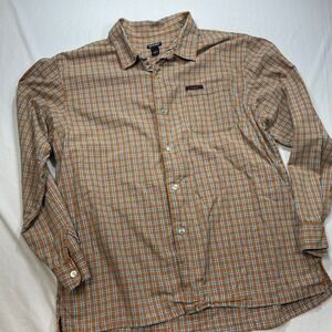 Polo Jeans Co Ralph Lauren Plaid Button Down Shirt Mens L Orange Flannel Casual